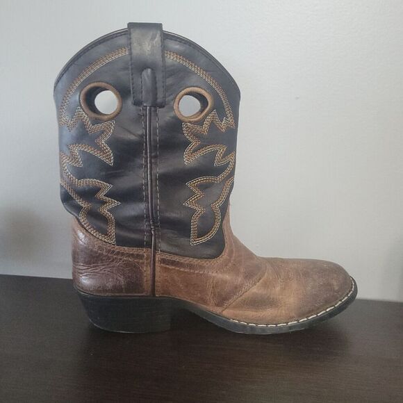 Cody James Childs Size 3 D Two Tone Leather Cowboy Boots Hole Pulls Style 41479C - Picture 3 of 10